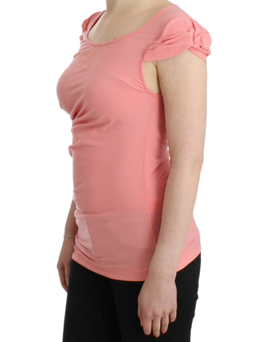 Pink Cotton Blend Tank Top with Cap Sleeves