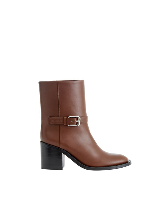 Chic Brown Leather Ankle Boots with Buckle Detail