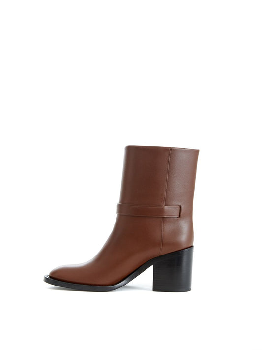 Chic Brown Leather Ankle Boots with Buckle Detail