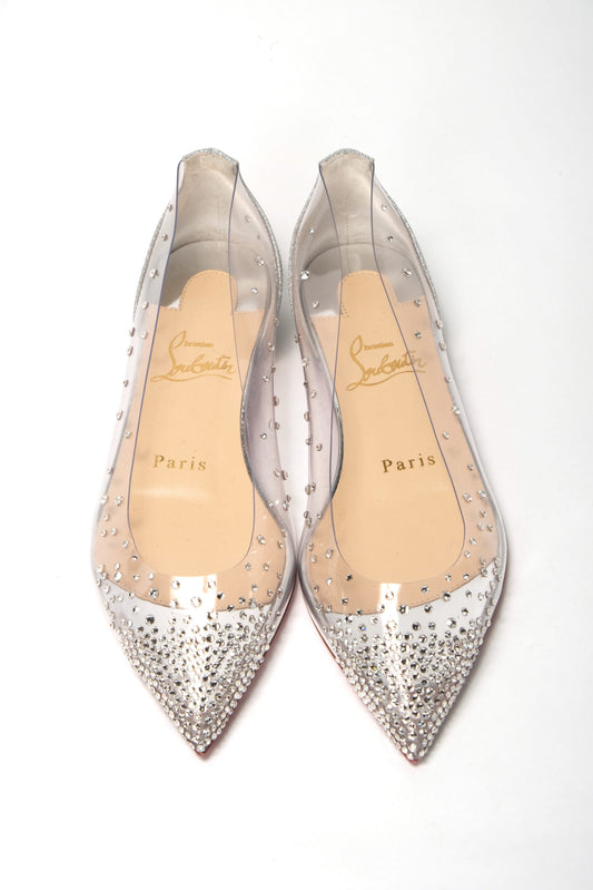 Silver Crystals Flat Point Toe Shoe