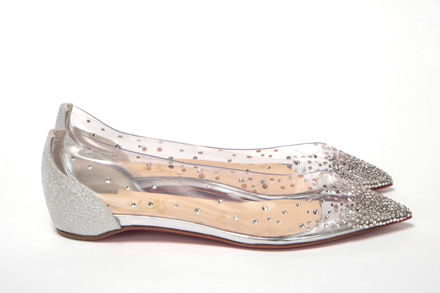 Silver Crystals Flat Point Toe Shoe