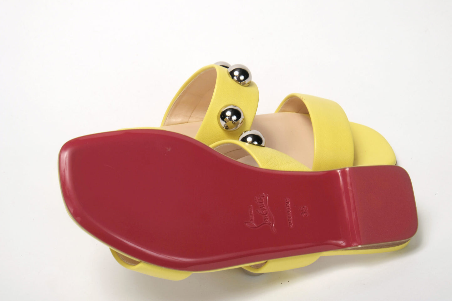 Bright Yellow Silver Wide Strap Studded Flat