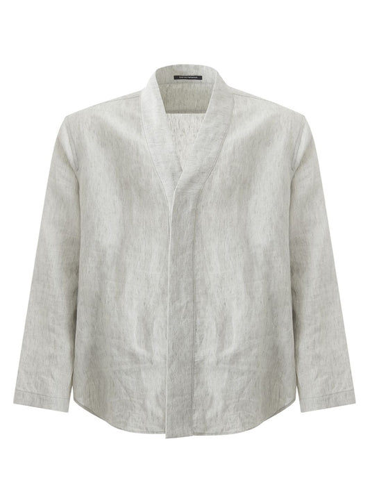 Chic Grey Linen V-Neck Overshirt