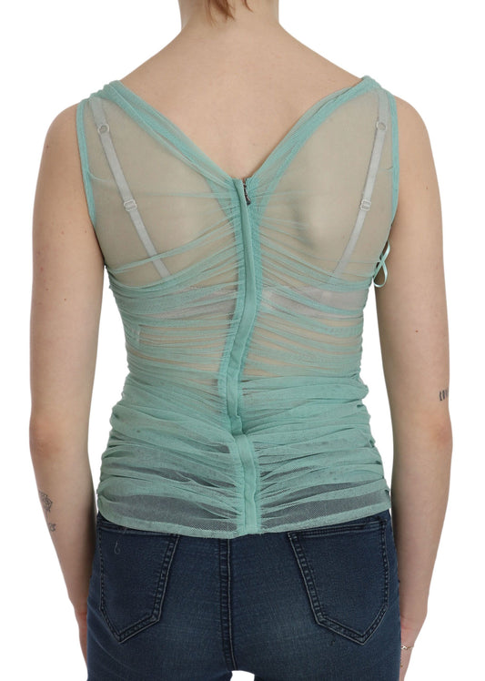 Green Cotton Stretch Mesh Tank Top