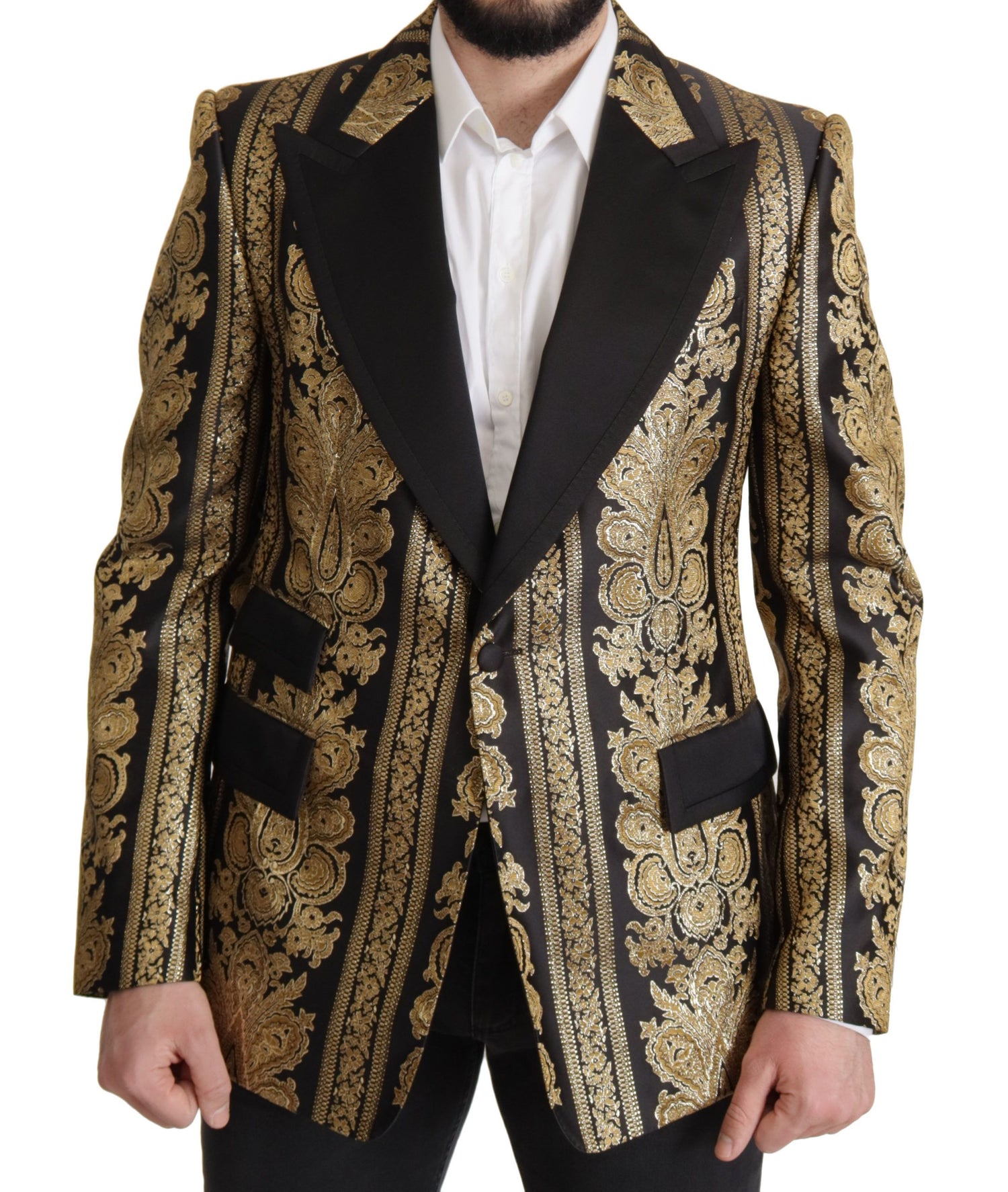 Black Gold Jacquard Single Breasted Blazer