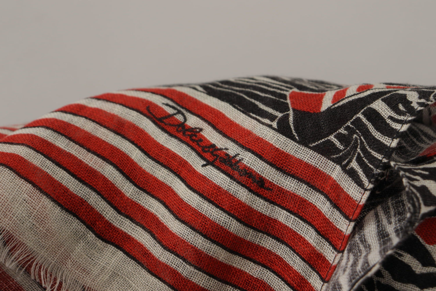 Black Red Linen Sailboat Stripe Print Shawl Scarf