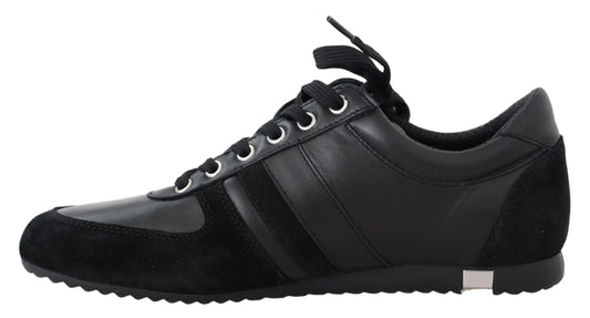 Elegant Black Leather Sport Sneakers