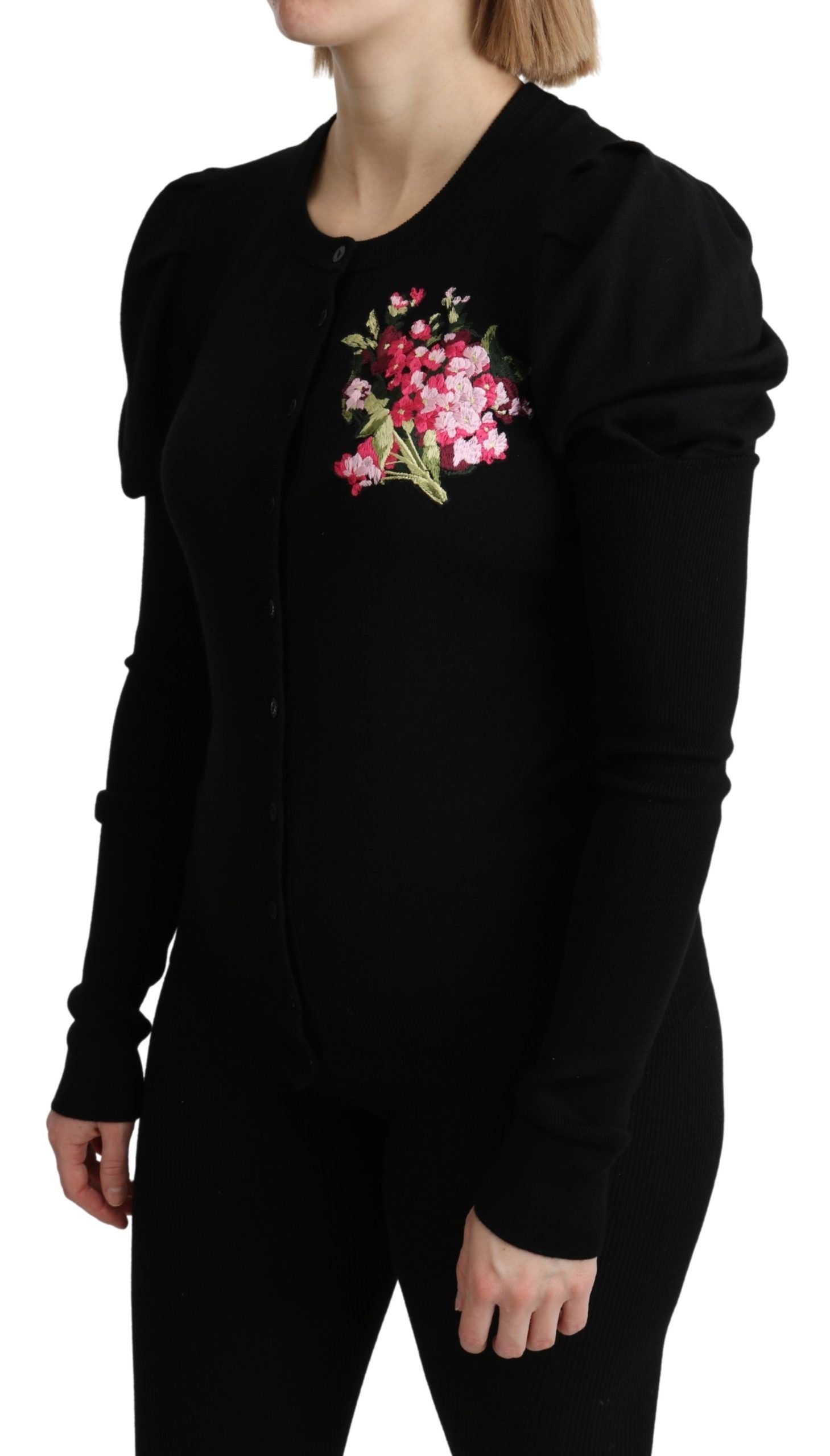 Elegant Floral Embroidered Wool Cardigan