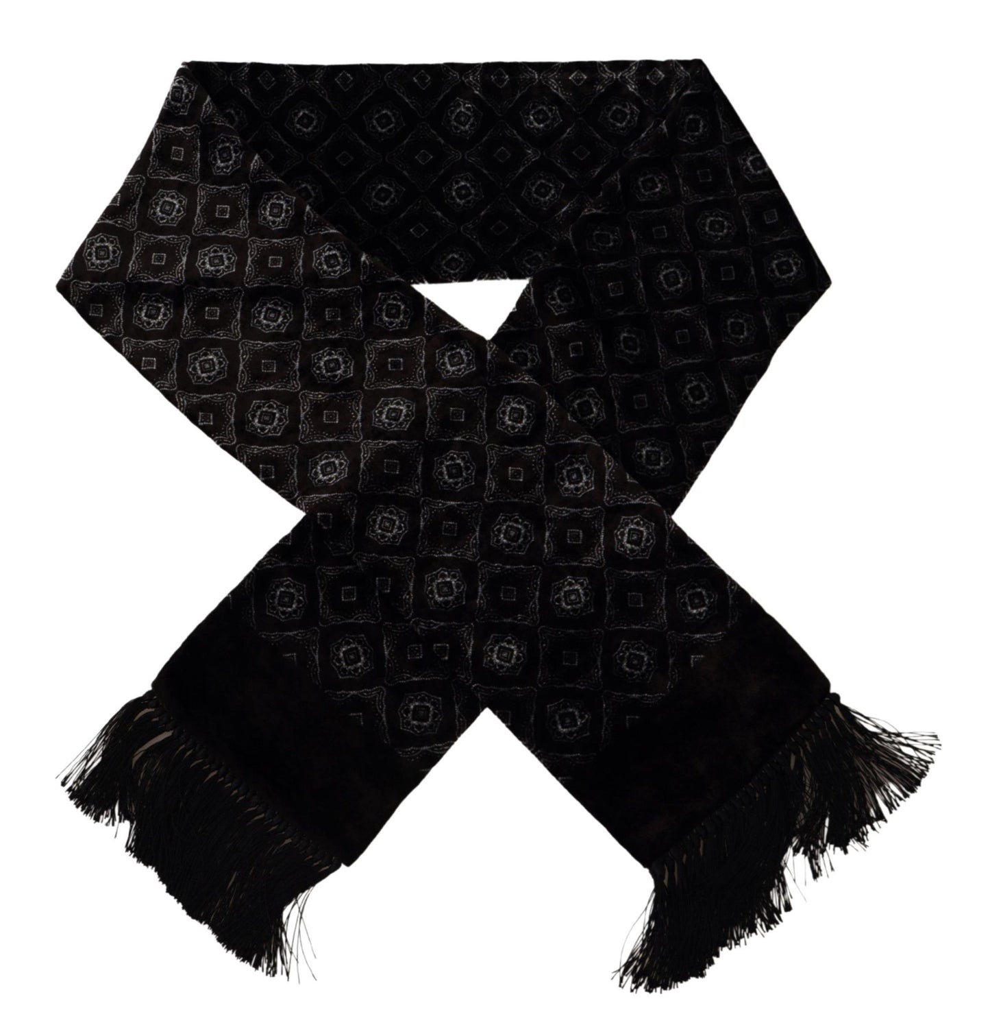 Brown Velvet Geometric Shawl Fringe Neck Wrap Scarf