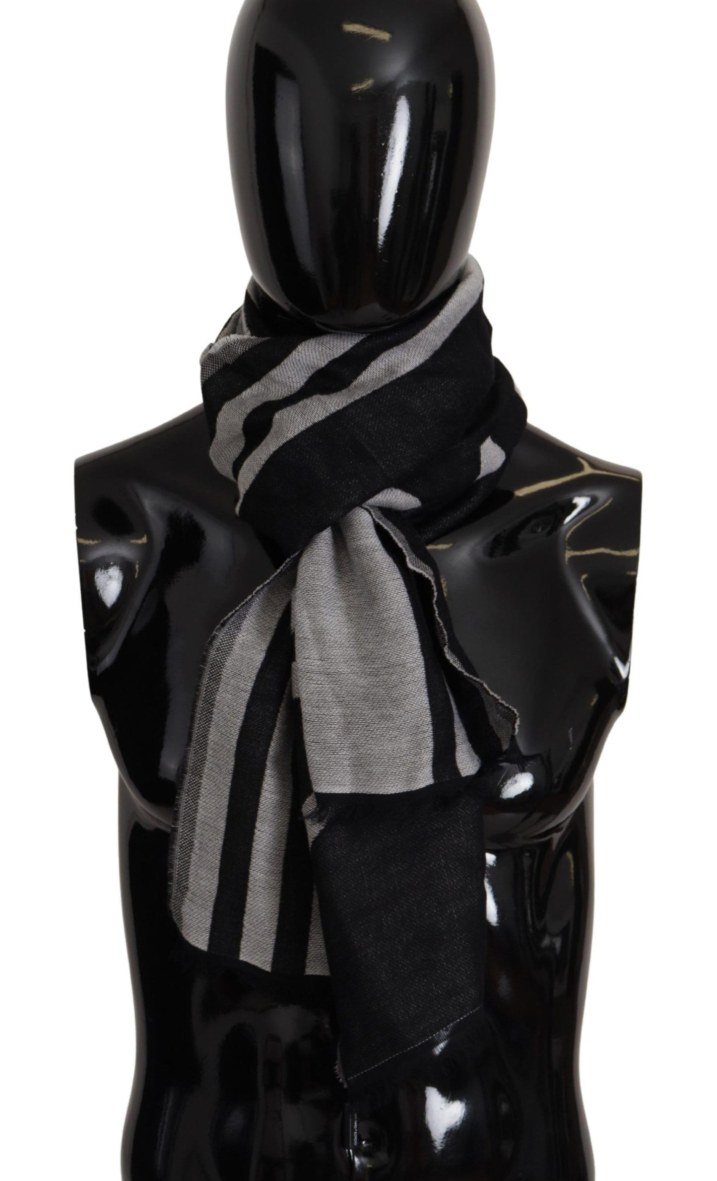 Black Gray Cotton Modal Jacquard Logo Wrap Scarf