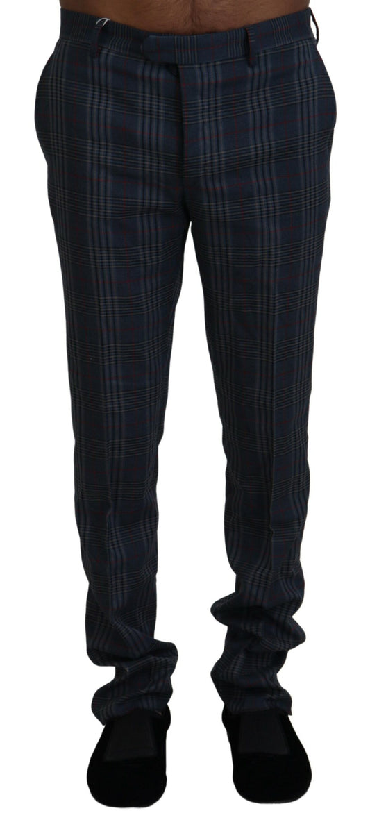 Gray Pure Wool Men Checkered Pants