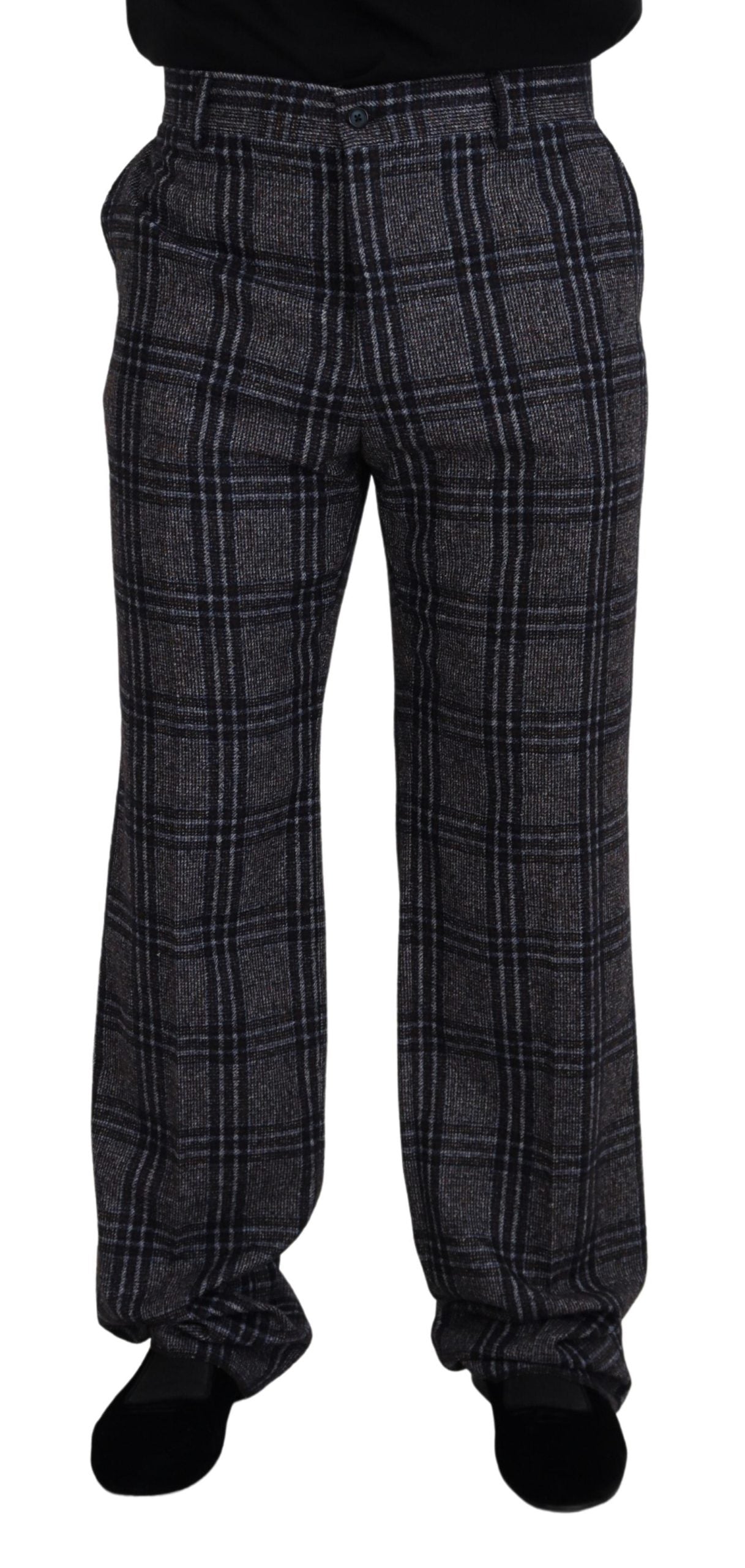 Gray Checkered Mid Waist Men Pants