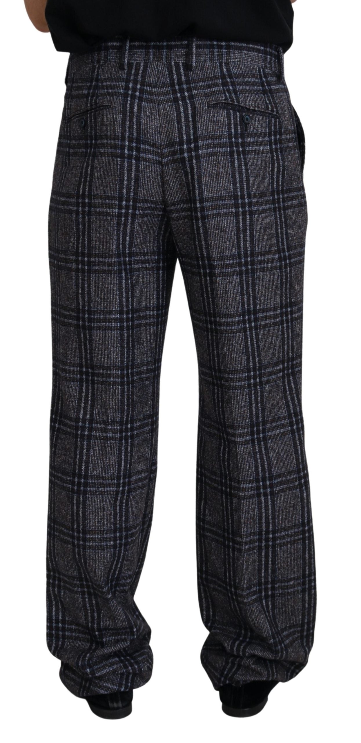 Gray Checkered Mid Waist Men Pants