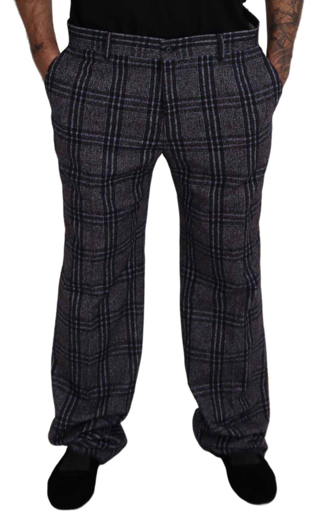 Gray Checkered Mid Waist Men Pants