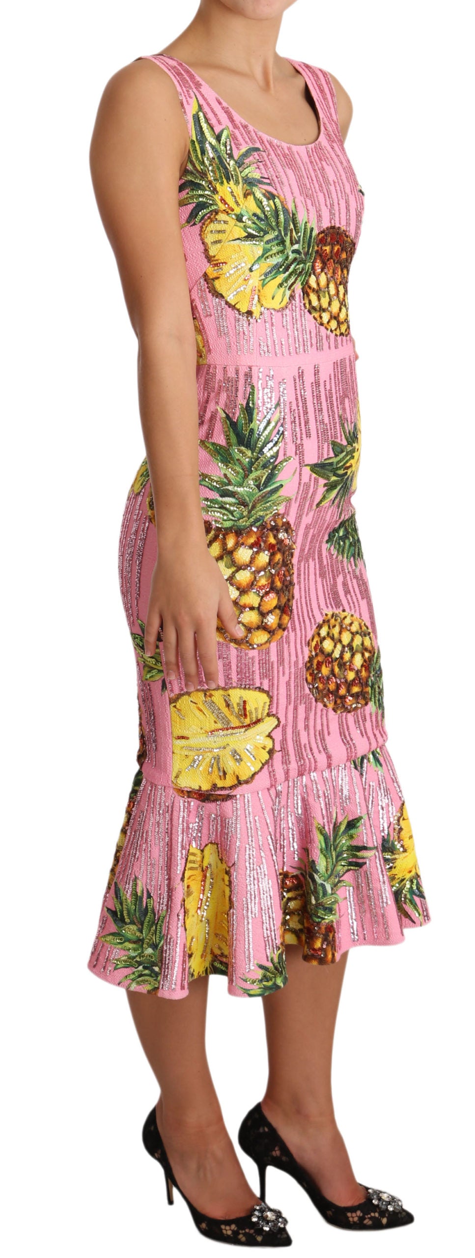 Sequined Pink Pineapple Midi Dress