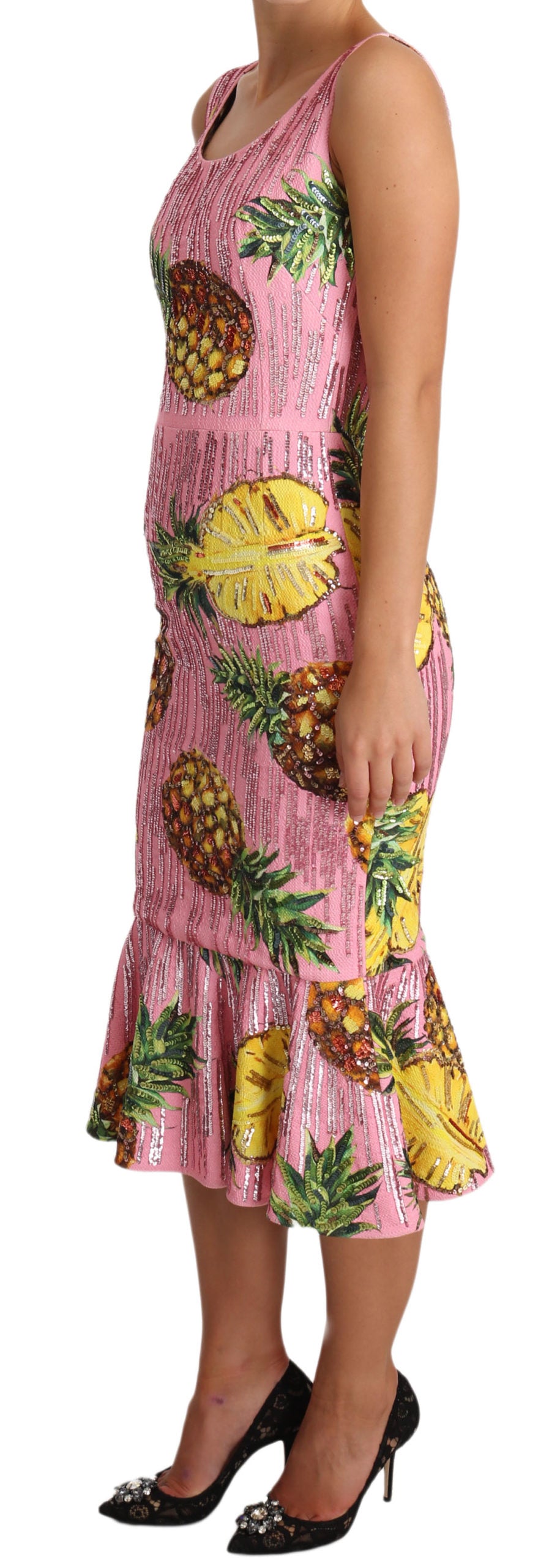 Sequined Pink Pineapple Midi Dress