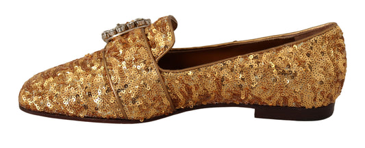 Gold Sequin Crystal Flat Women Loafers Shoes