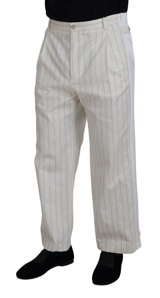 White Cotton Striped Formal Pants