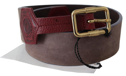 Elegant Brown Leather Belt with Gold Buckle