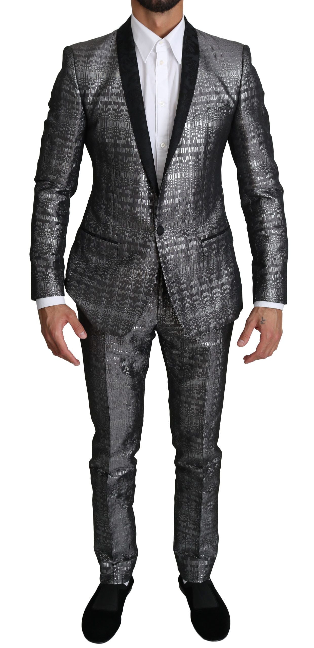 Elegant Silver Patterned Men's Suit