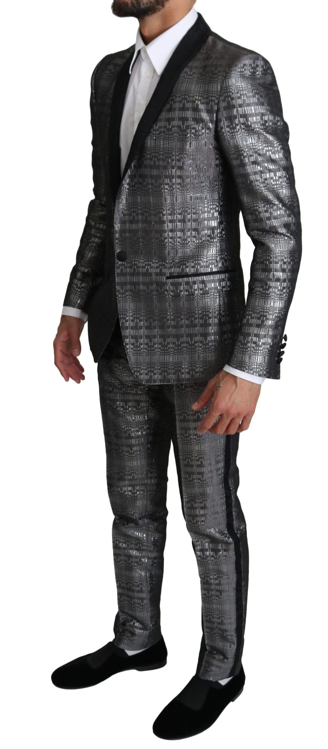 Elegant Silver Patterned Men's Suit