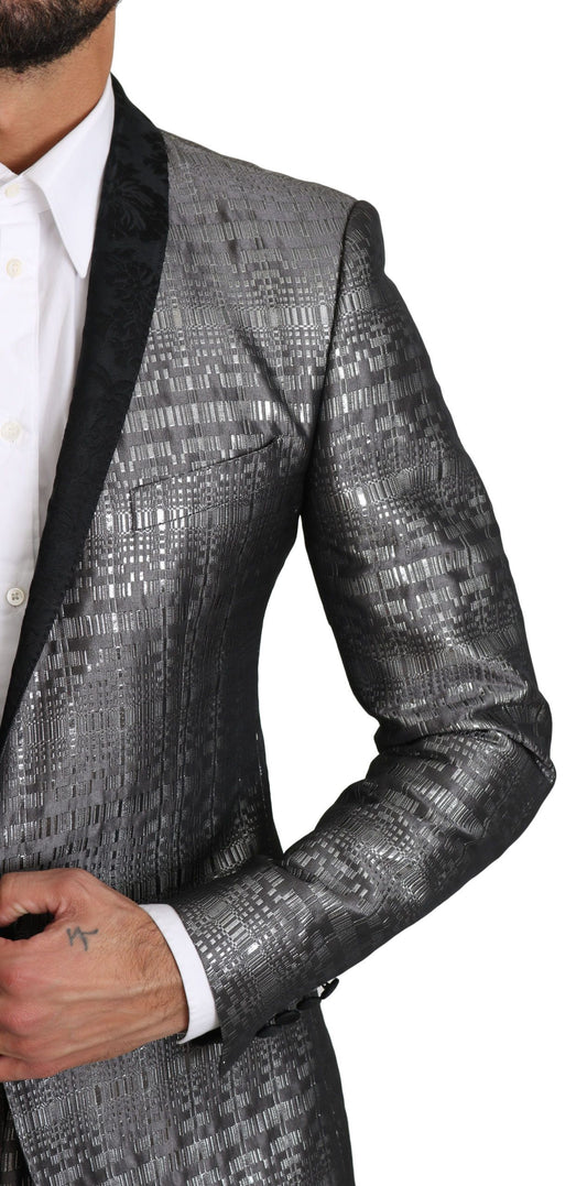 Elegant Silver Patterned Men's Suit