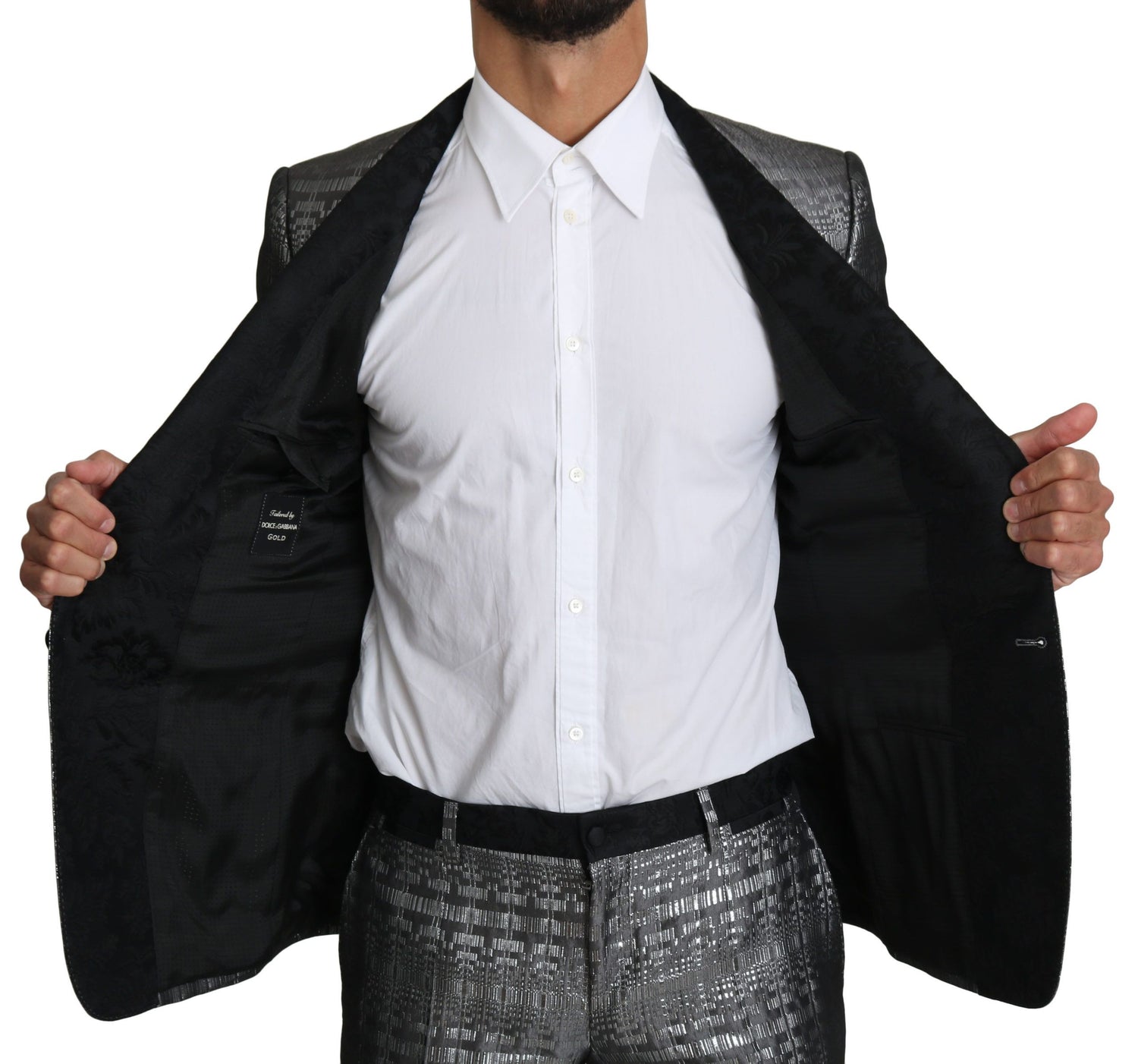 Elegant Silver Patterned Men's Suit