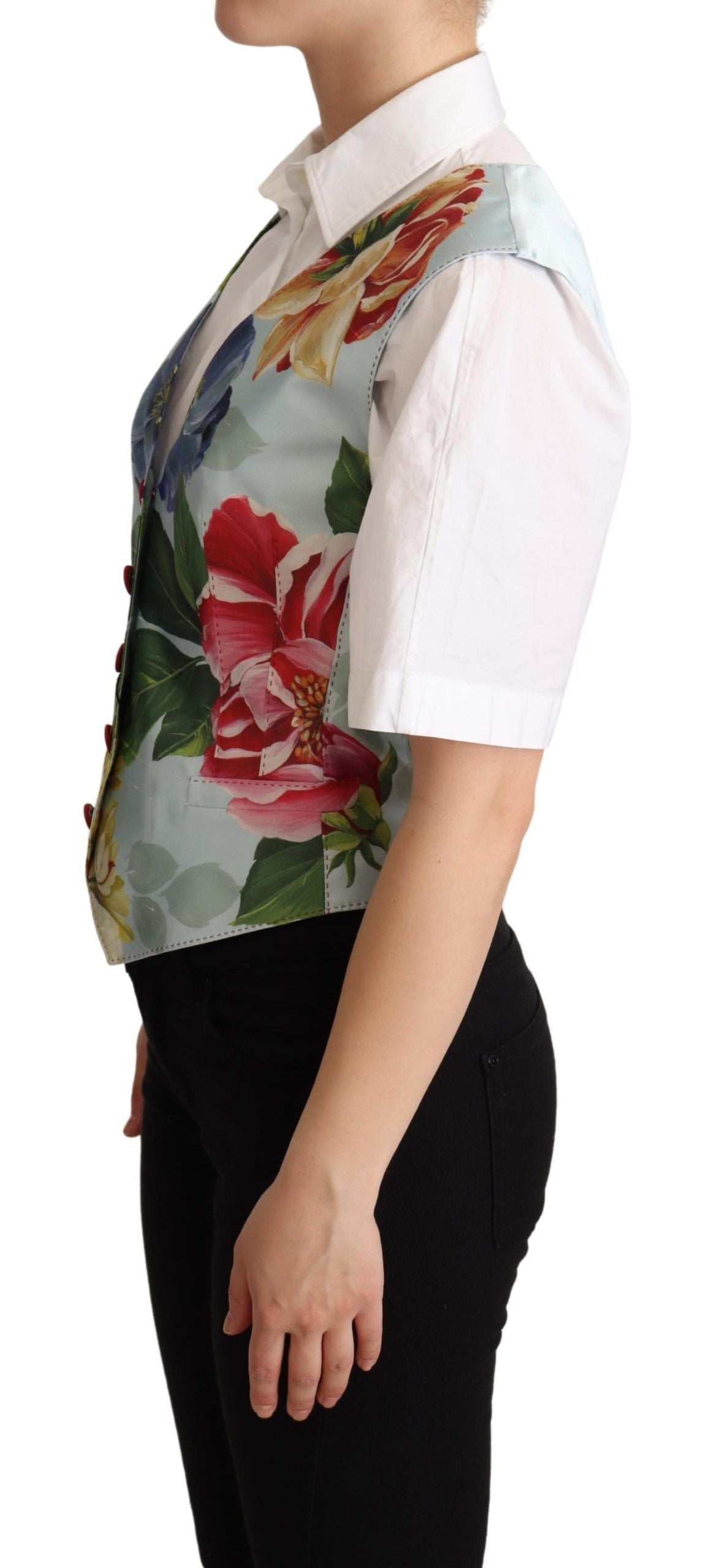 Elegant Floral Print Silk Waistcoat