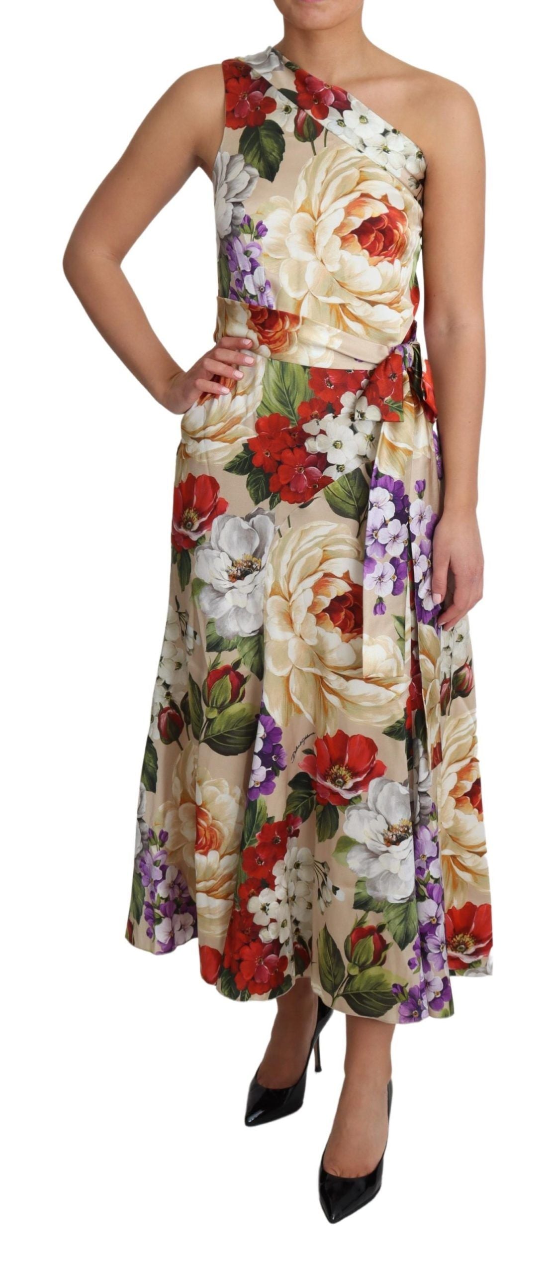 Elegant One-Shoulder Floral Silk Maxi Dress