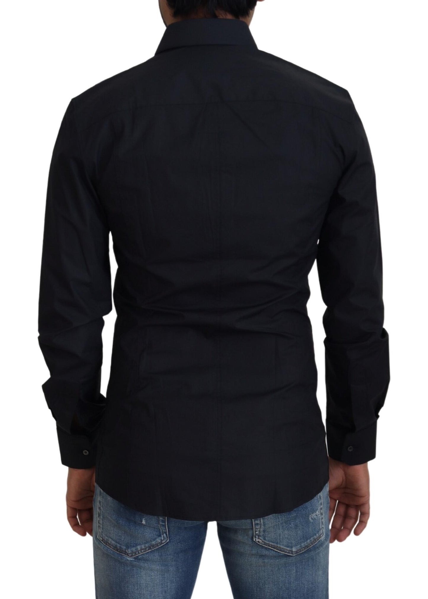 Black Cotton Slim Fit Dress Shirt