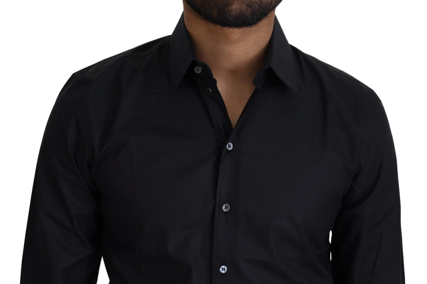 Black Cotton Slim Fit Dress Shirt