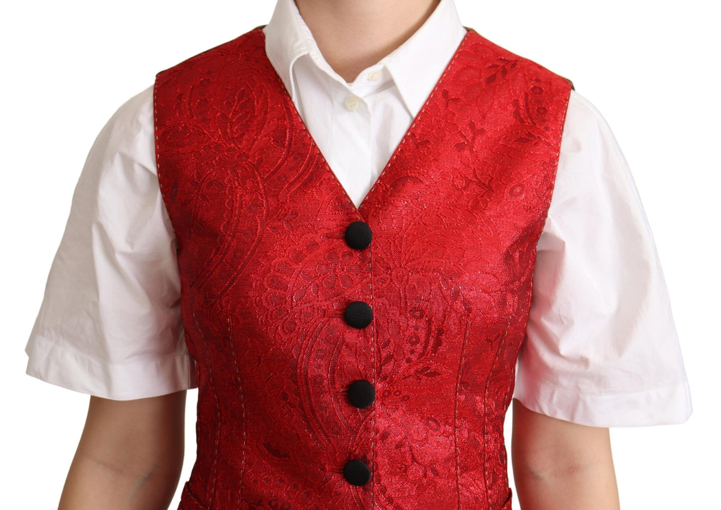 Red Brocade Leopard Print Waistcoat