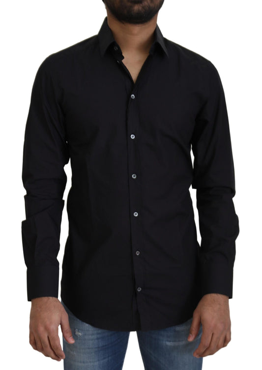 Black Cotton Slim Fit Formal Dress GOLD Shirt