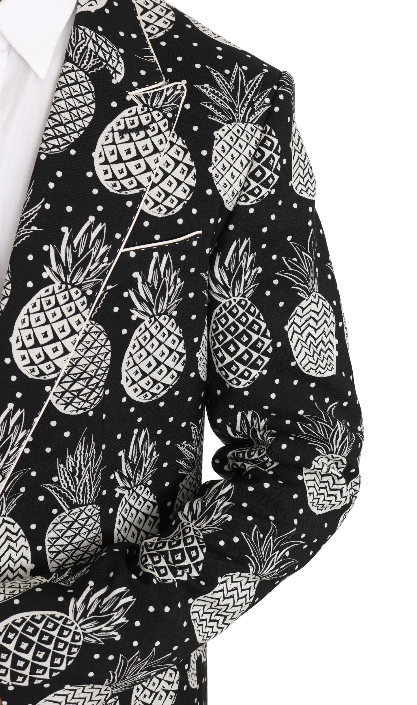 Chic Black Pineapple Print Wool Suit