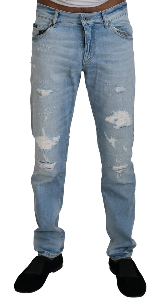 Light Blue Cotton Tattered Casual Denim Jeans