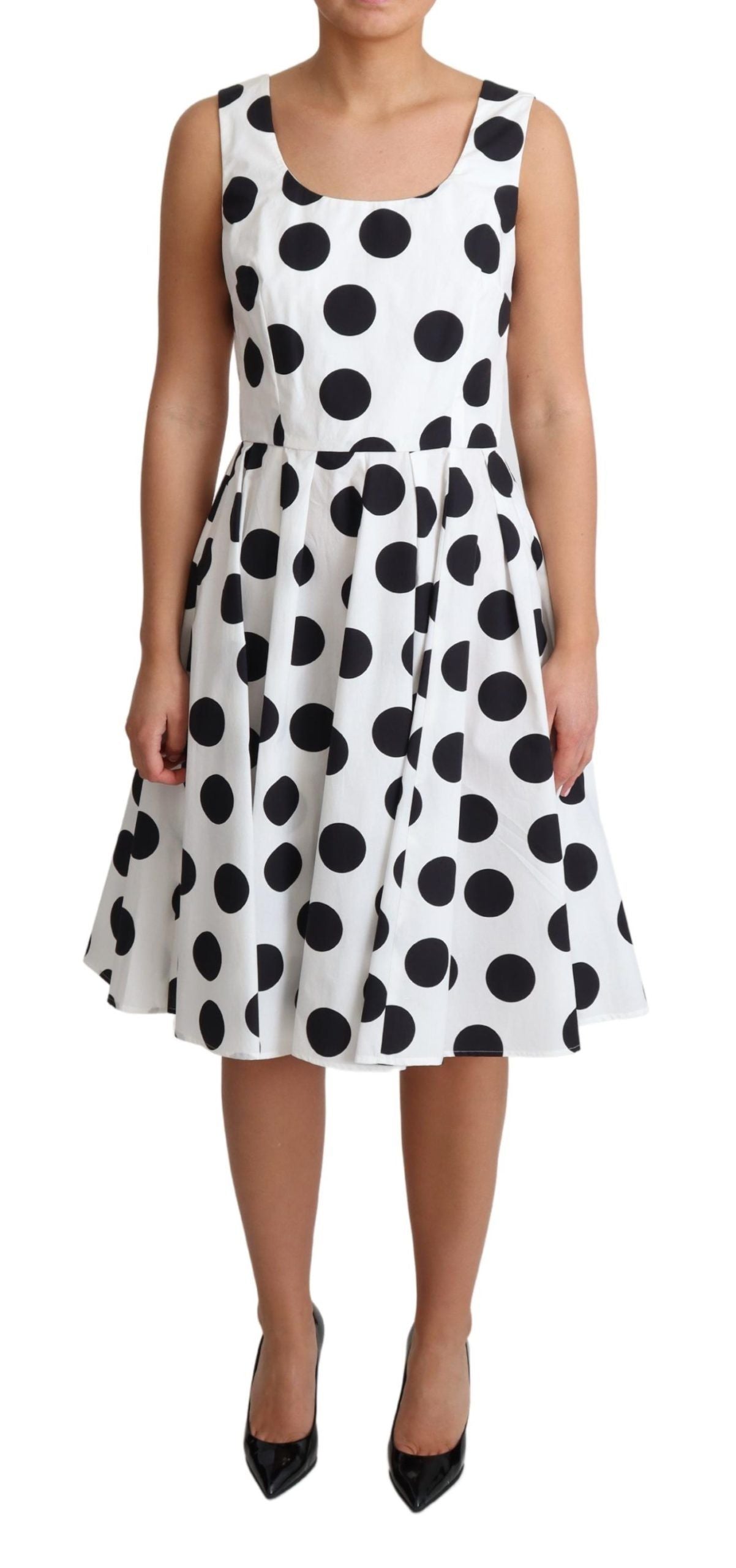 White Polka Dotted Cotton A-Line Dress