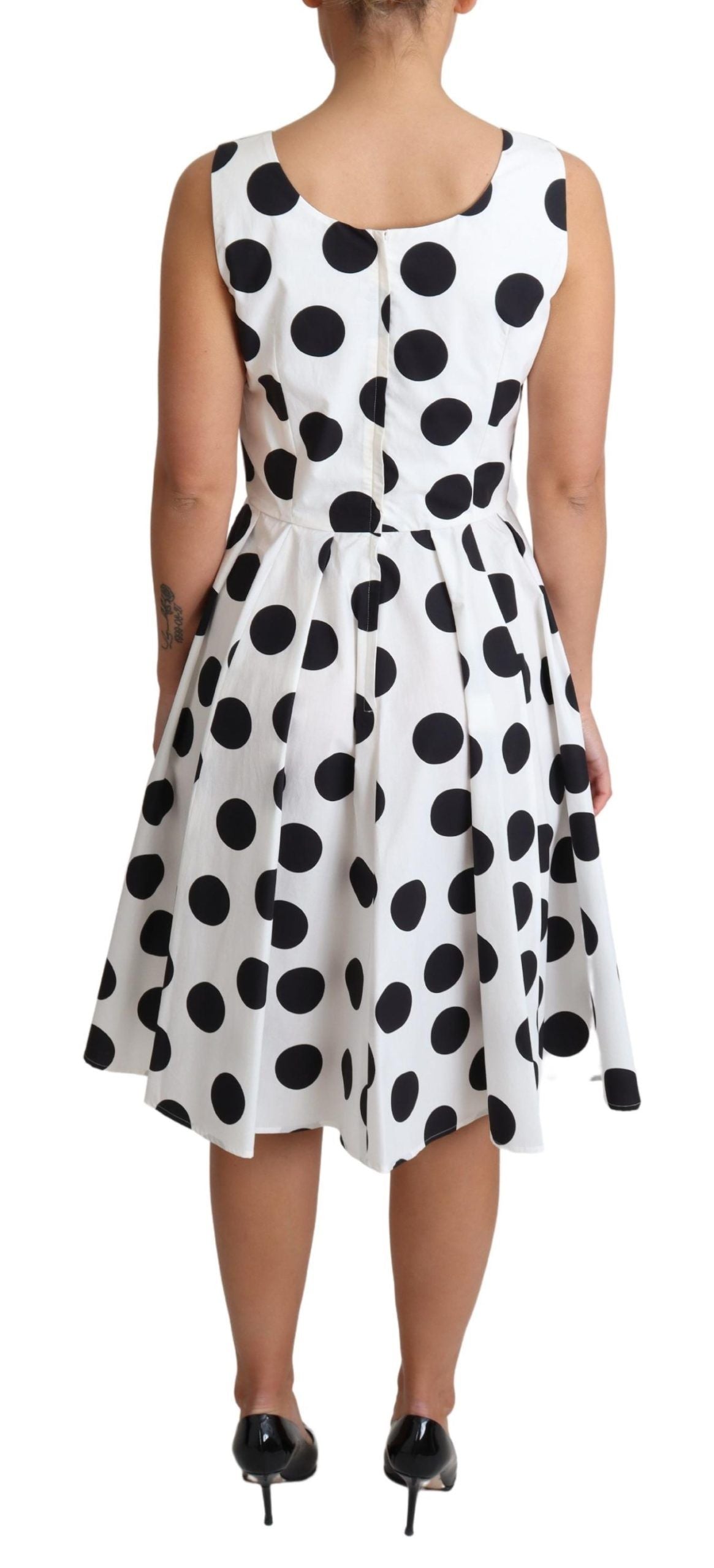 White Polka Dotted Cotton A-Line Dress