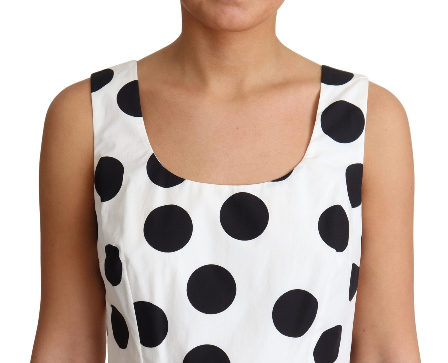 White Polka Dotted Cotton A-Line Dress