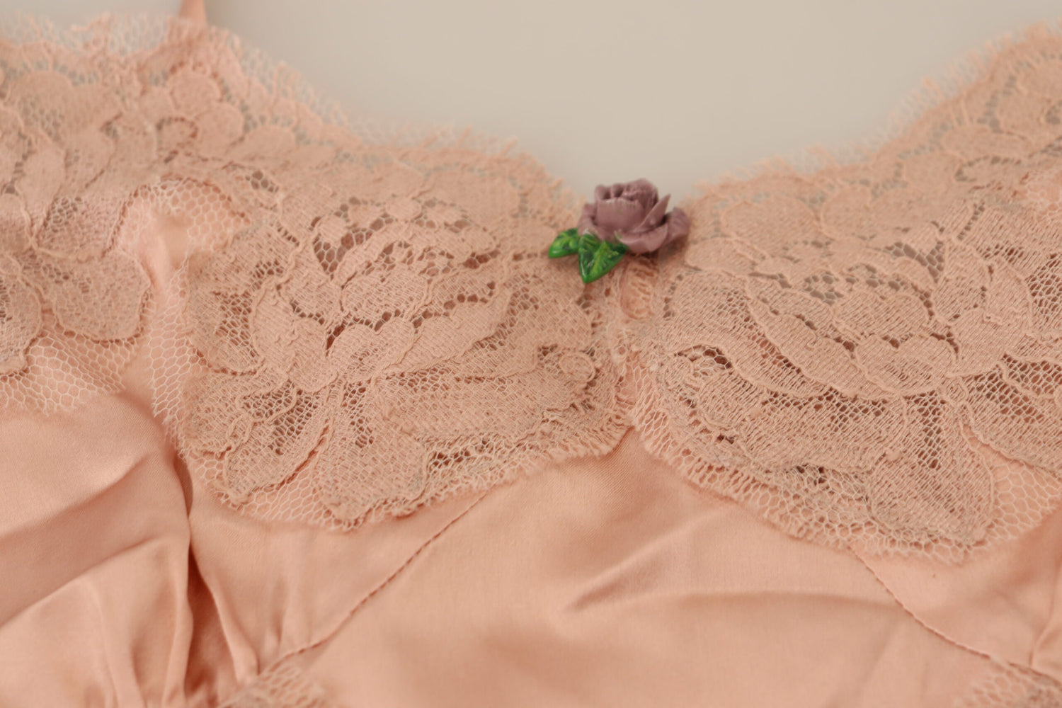 Pink Satin Lace Roses Tank Top Lingerie