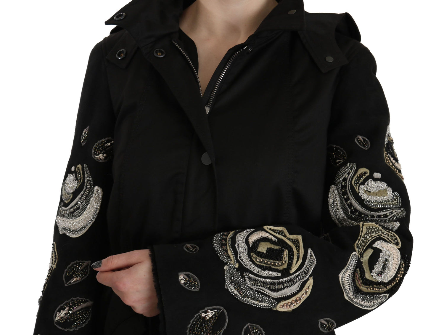 Elegant Black Beaded Parka Jacket for Women