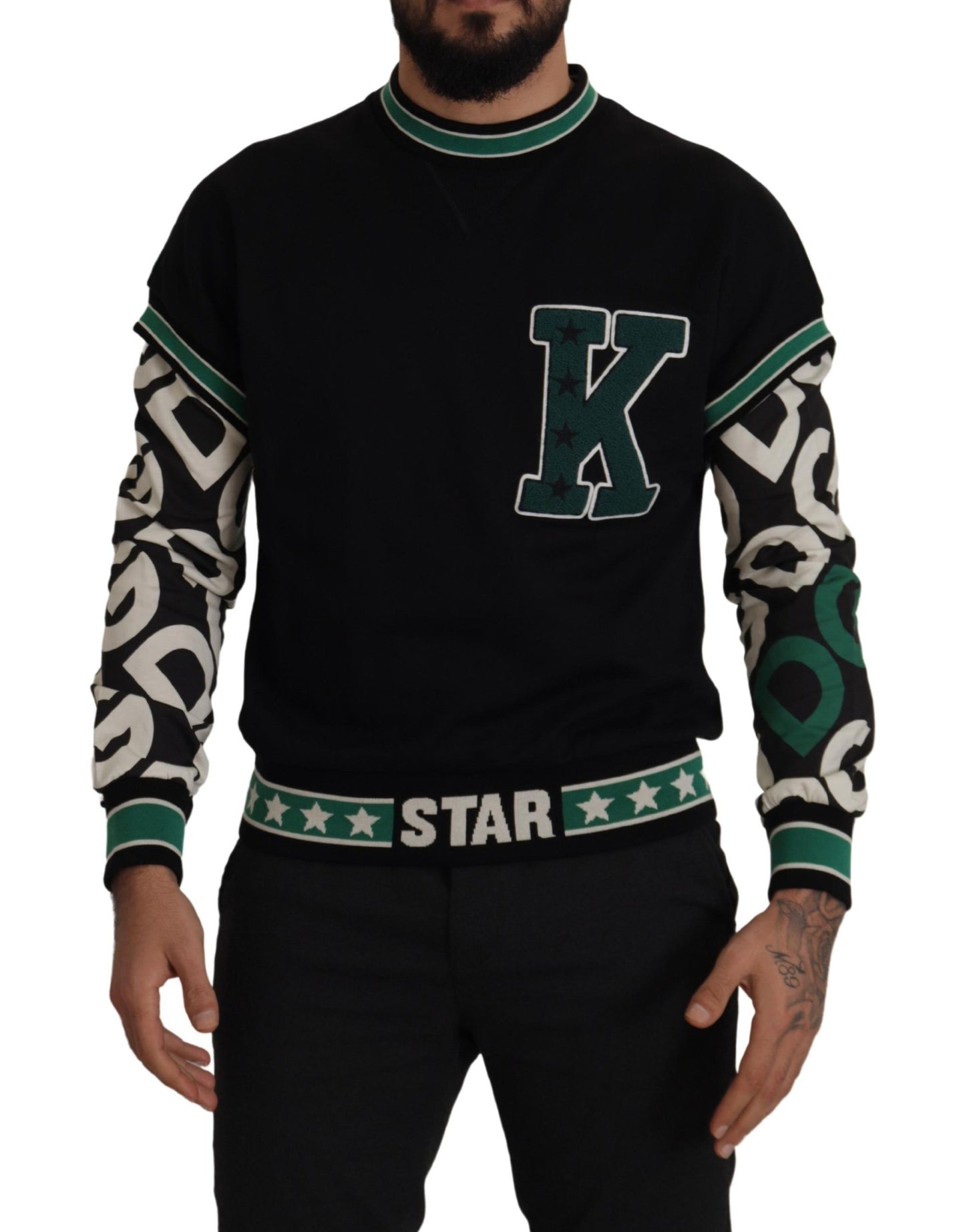 Regal Crewneck Pullover Sweater - Black & Green