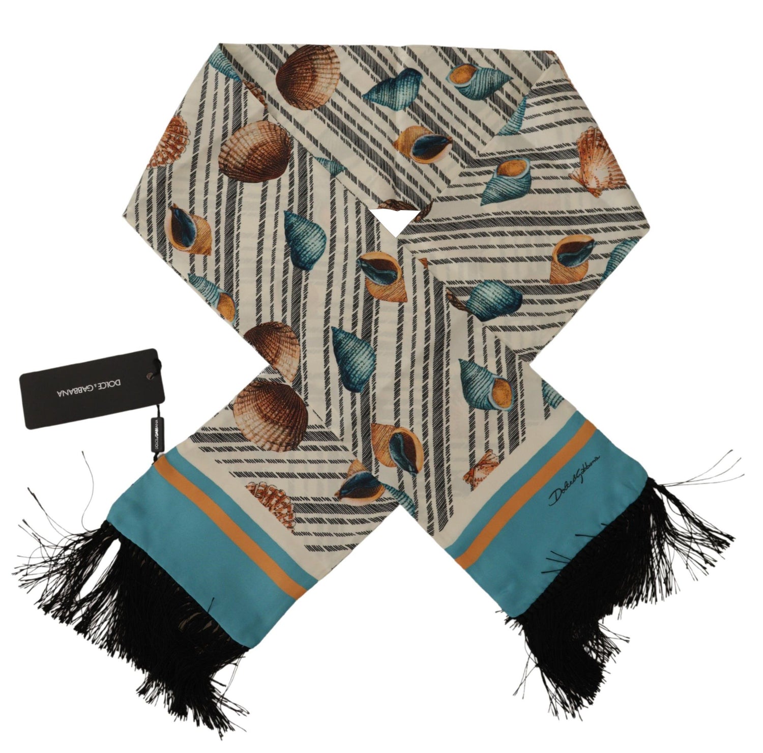 Multicolor Seashells DG Print Silk Shawl Fringe Scarf