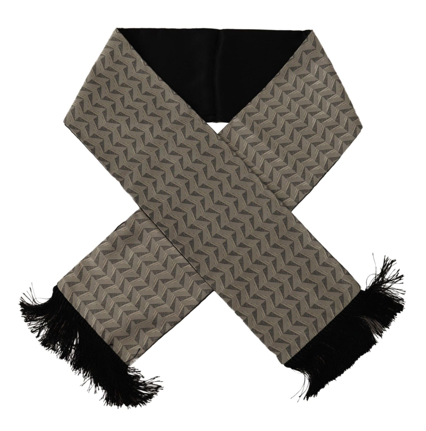 Black Grey Geometric Patterned Shawl Fringe