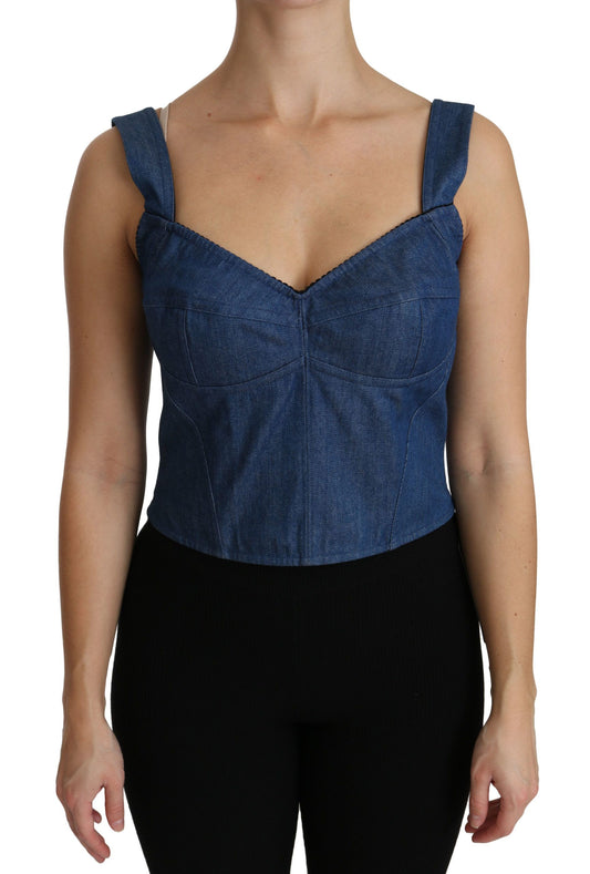 Elegant Sleeveless Bustier Top in Blue