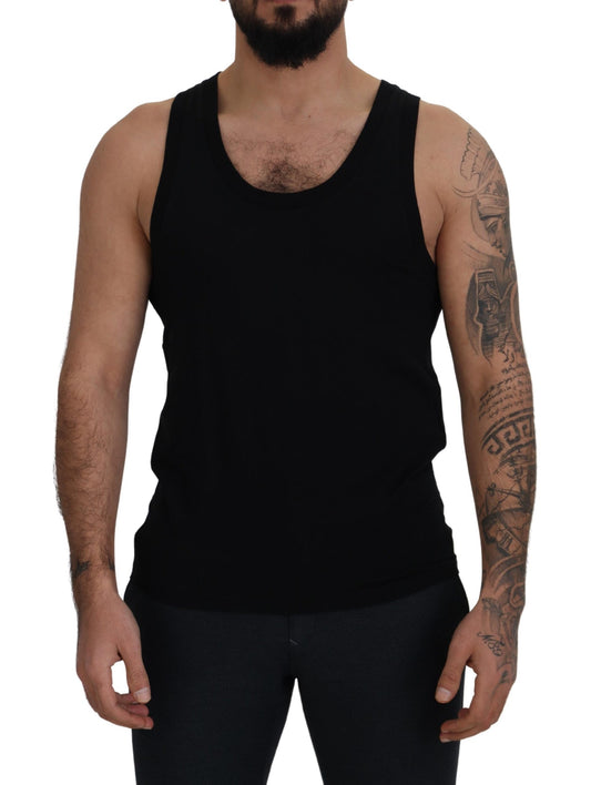 Black Cotton Sleeveless Men T-shirt