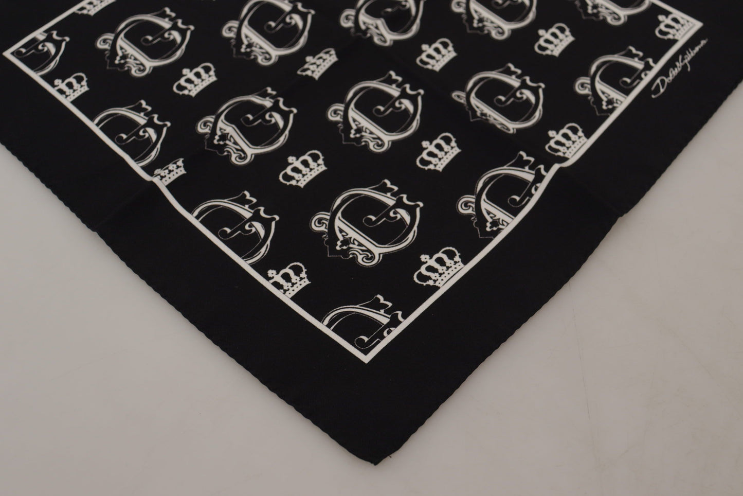 Black DG Crown Print Square Handkerchief