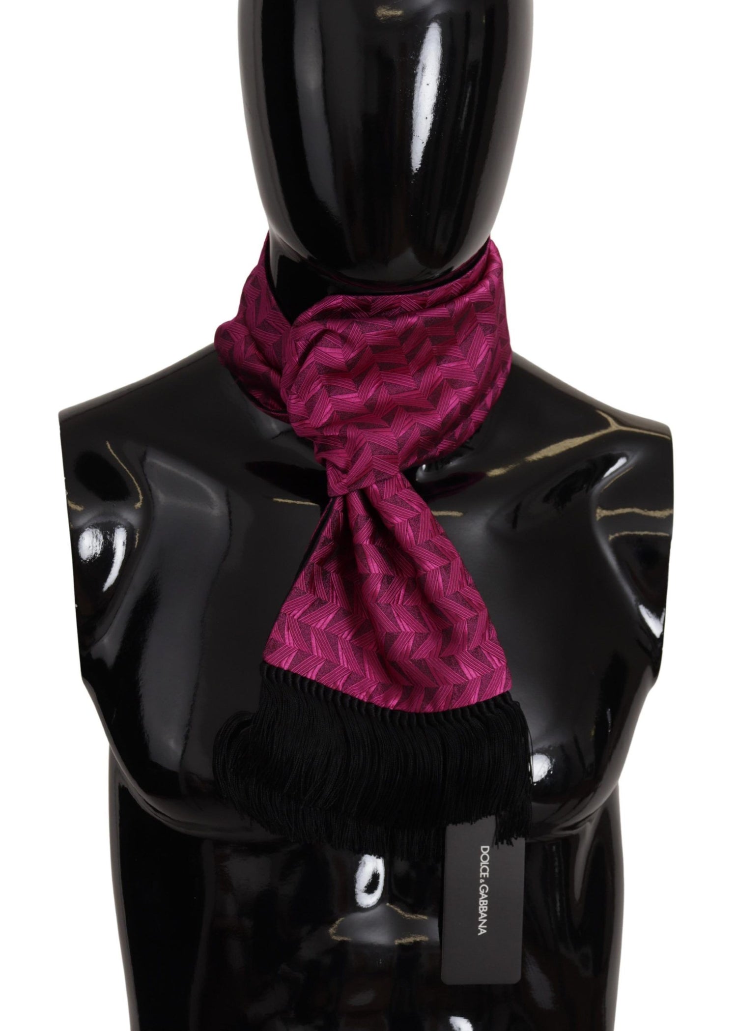 Magenta Geometric Patterned Shawl Fringe Silk Scarf