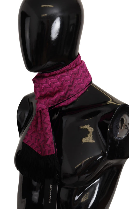 Magenta Geometric Patterned Shawl Fringe Silk Scarf