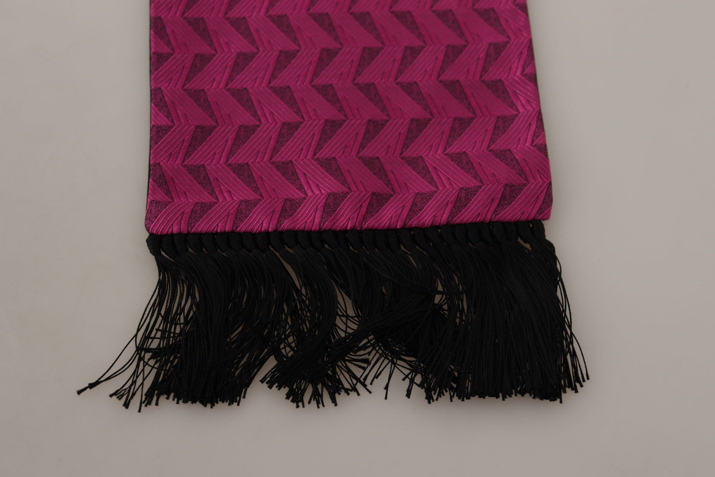 Magenta Geometric Patterned Shawl Fringe Silk Scarf