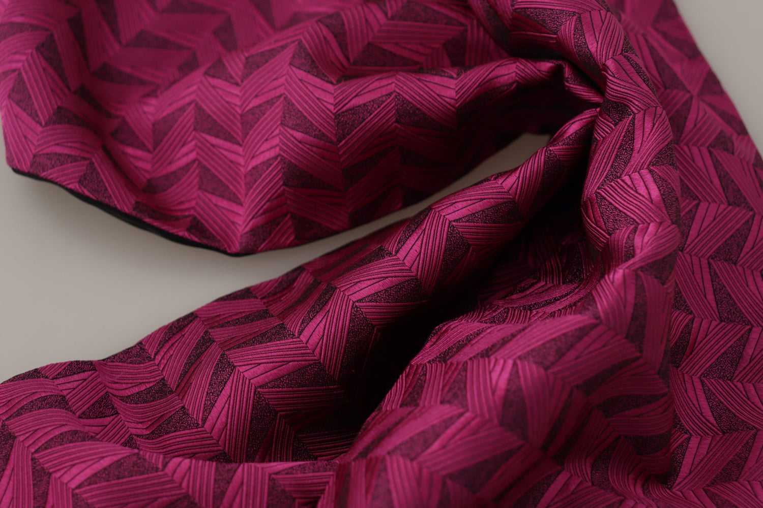 Magenta Geometric Patterned Shawl Fringe Silk Scarf